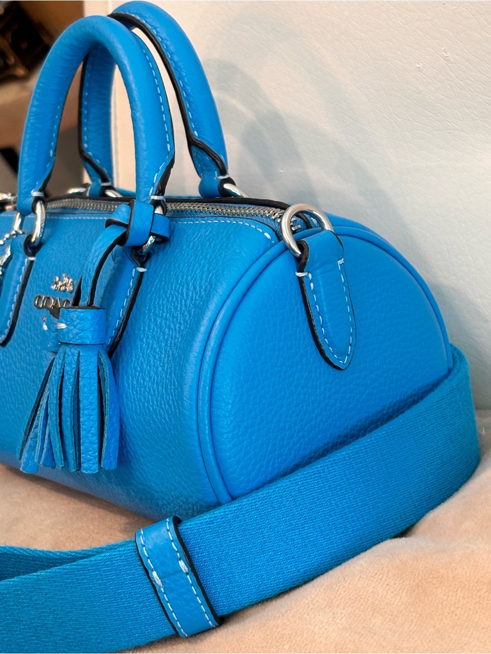 COACH Lacey “Electric Blue" Pebbled Leather Mini Crossbody Bag $398+ - Picture 6 of 16